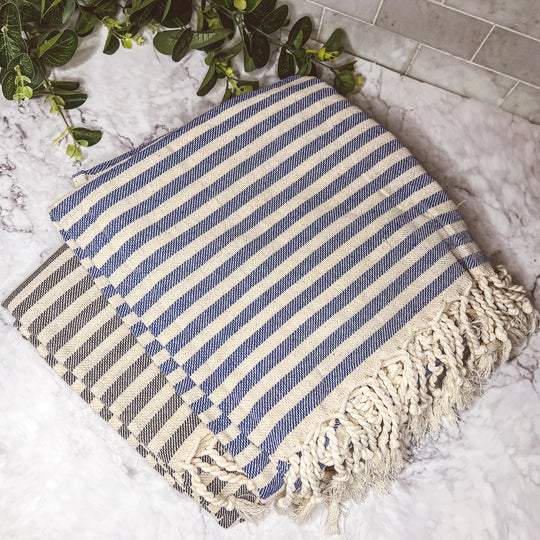 Nautical Turkish Towel 180GSM Cotton Peshtemal Beach Towel Light Quick Dry