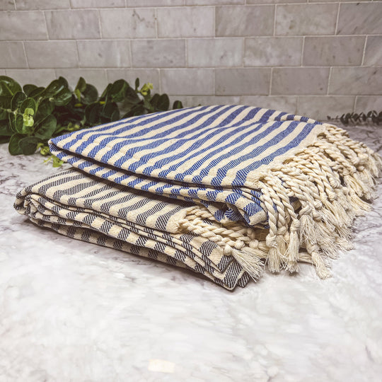 Nautical Turkish Towel 180GSM Cotton Peshtemal Beach Towel Light Quick Dry