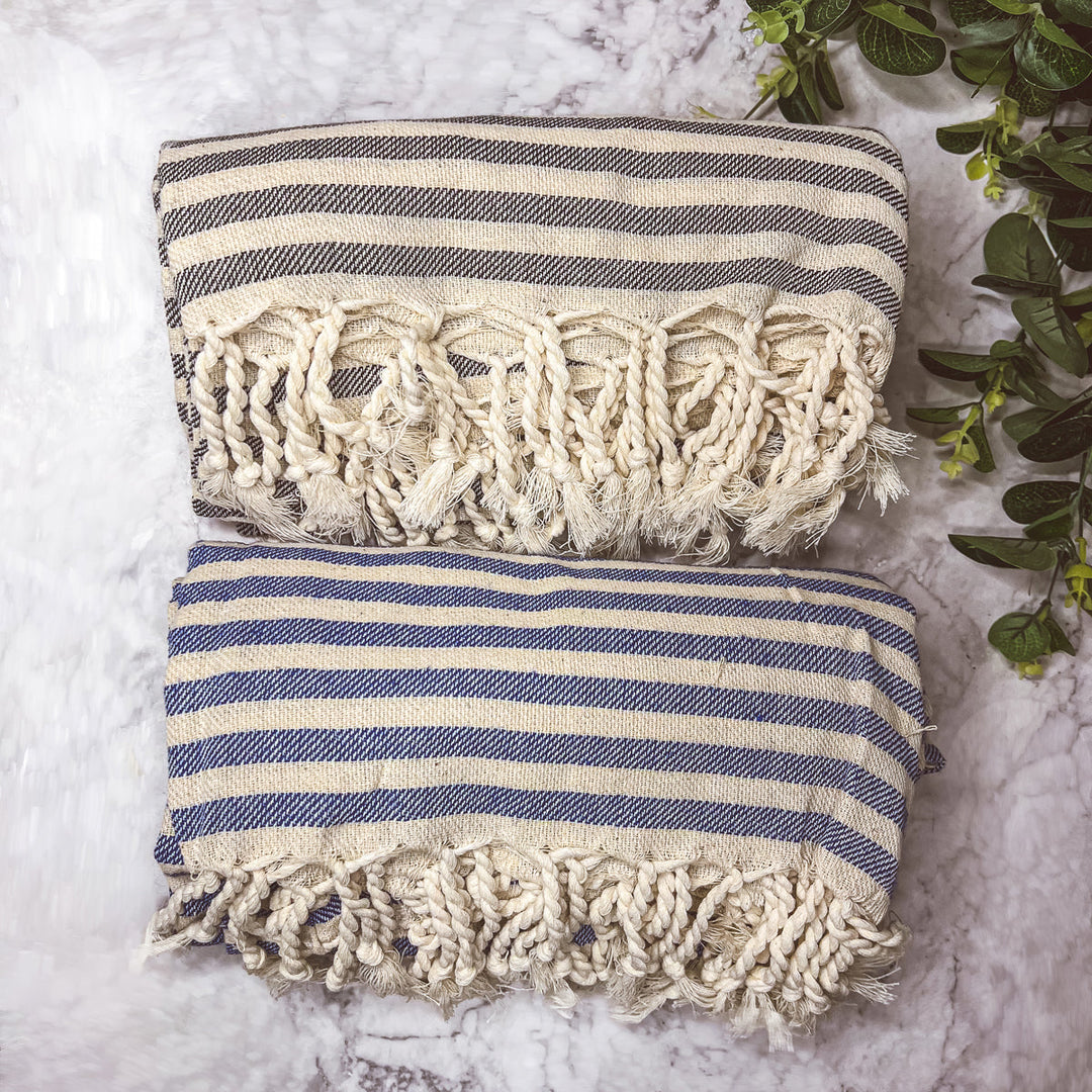 Nautical Turkish Towel 180GSM Cotton Peshtemal Beach Towel Light Quick Dry