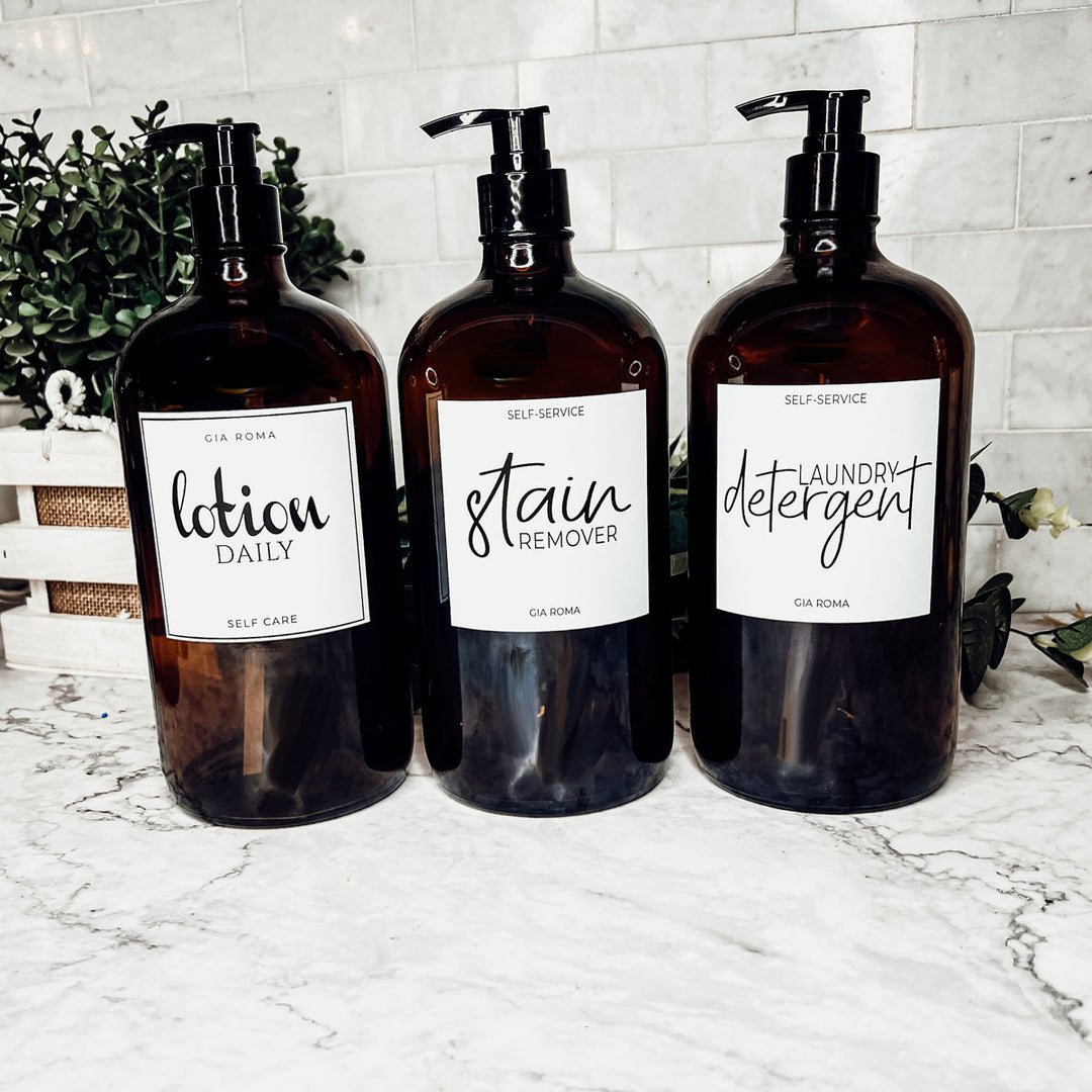 32 Oz Amber Glass Reusable Dispenser Bottle For Soap Laundry Mouthwash Refillable Pump Included