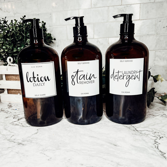 32 Oz Amber Glass Reusable Dispenser Bottle For Soap Laundry Mouthwash Refillable Pump Included