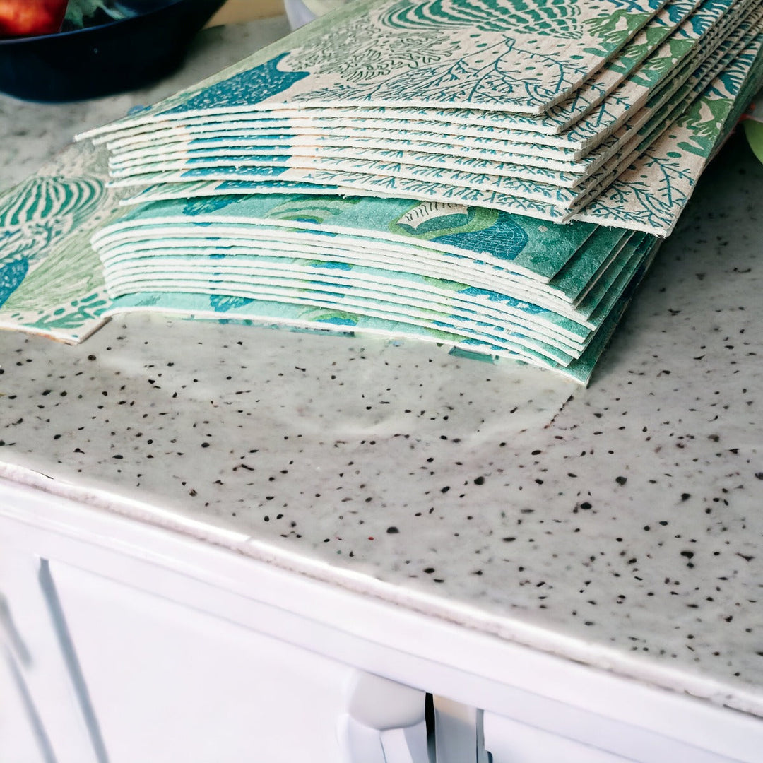 Biodegradable Kitchen Cloth Coastal Beach Style 70% Cellulose 30% Cotton