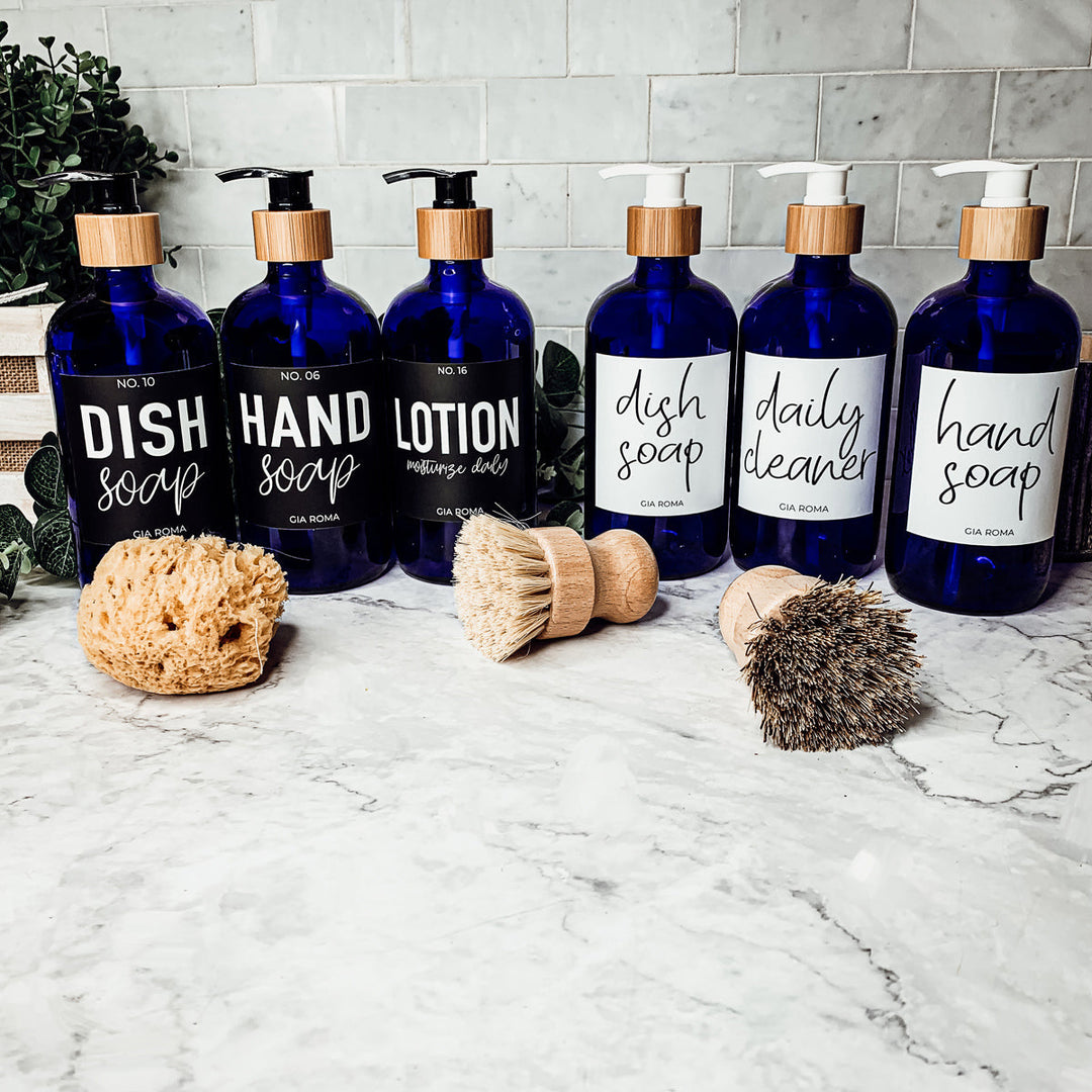 16oz Glass Tumbler Blue With Black Label - Reusable BPA Free Drinking Cup