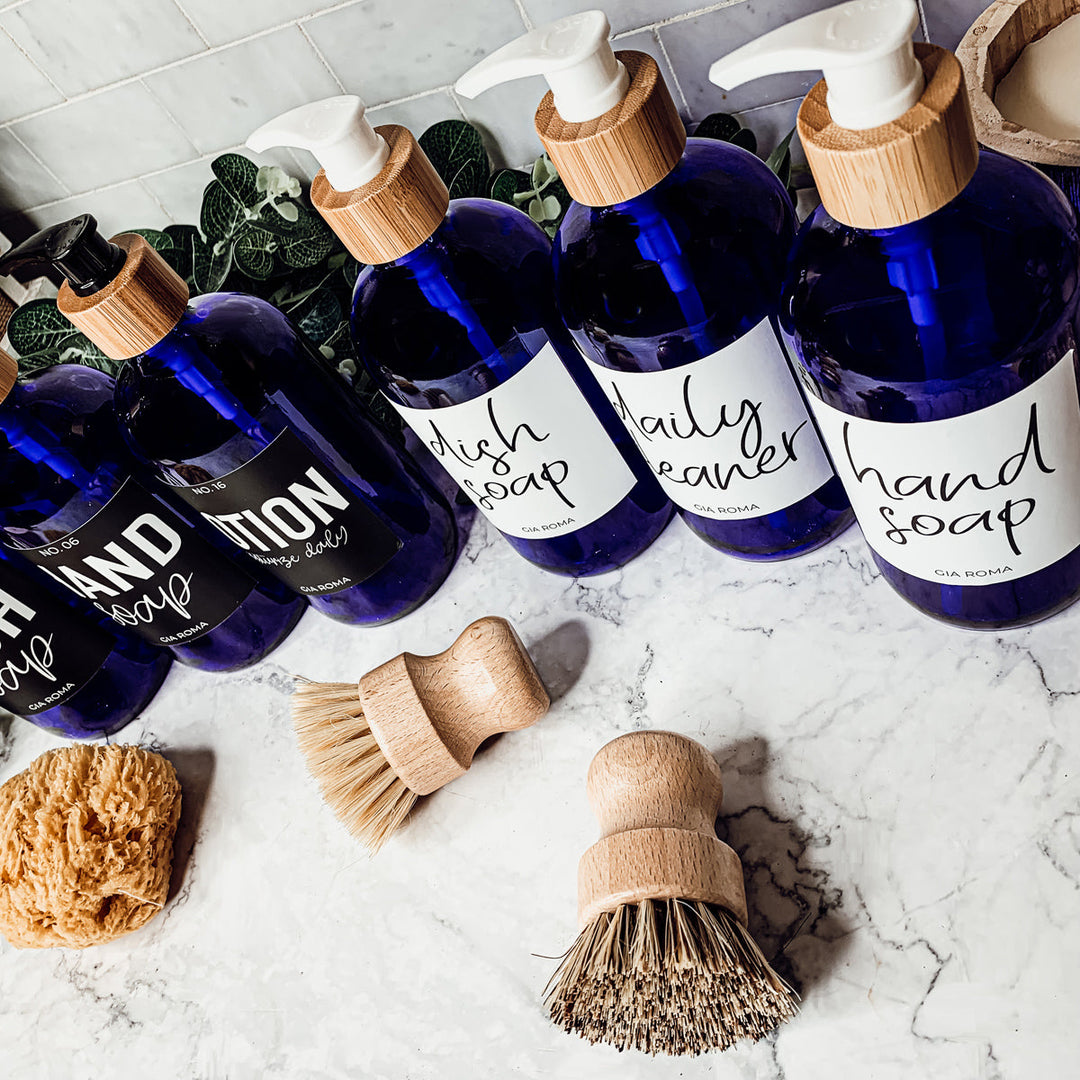 16oz Glass Tumbler Blue With Black Label - Reusable BPA Free Drinking Cup