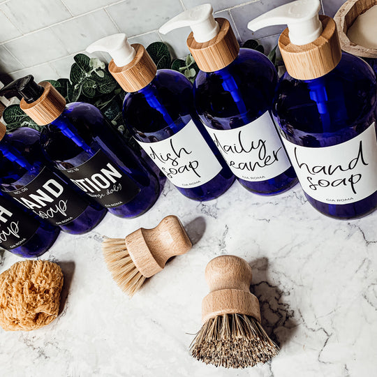 16oz Glass Tumbler Blue With Black Label - Reusable BPA Free Drinking Cup