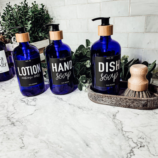 16oz Glass Tumbler Blue With Black Label - Reusable BPA Free Drinking Cup