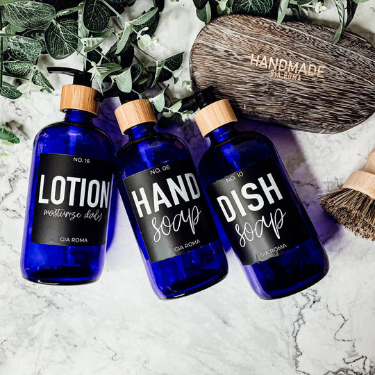 16oz Glass Tumbler Blue With Black Label - Reusable BPA Free Drinking Cup