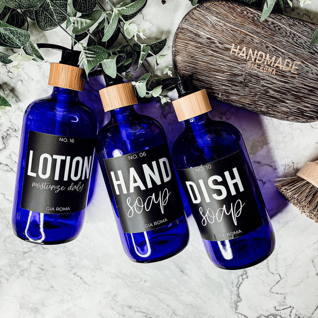 16oz Glass Tumbler Blue With Black Label - Reusable BPA Free Drinking Cup