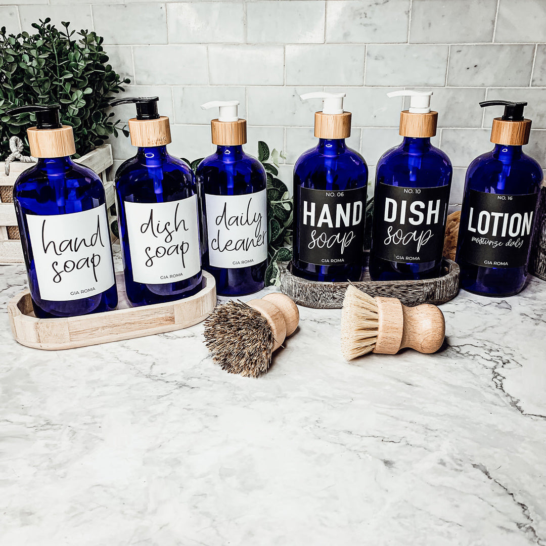 16oz Glass Tumbler Blue With Black Label - Reusable BPA Free Drinking Cup