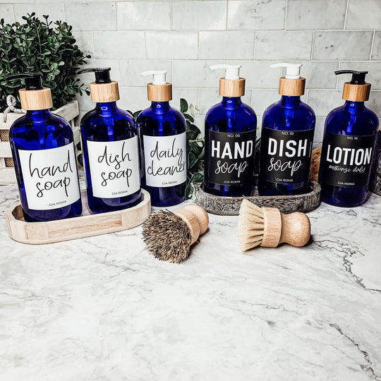 16oz Glass Tumbler Blue With Black Label - Reusable BPA Free Drinking Cup