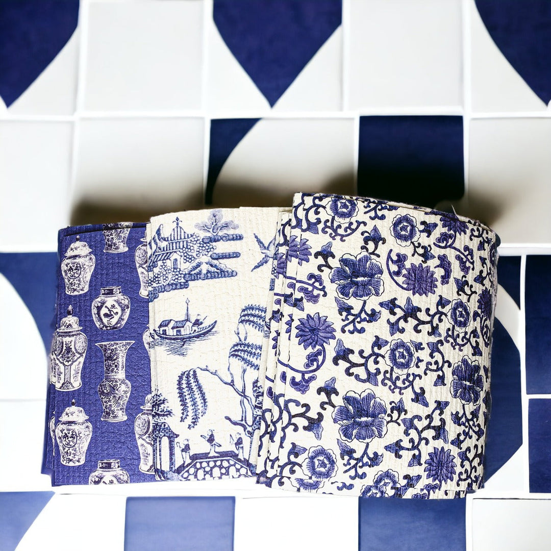 Chinoiserie Eco Kitchen Cloths - Biodegradable Cellulose Cotton, 3 Designs