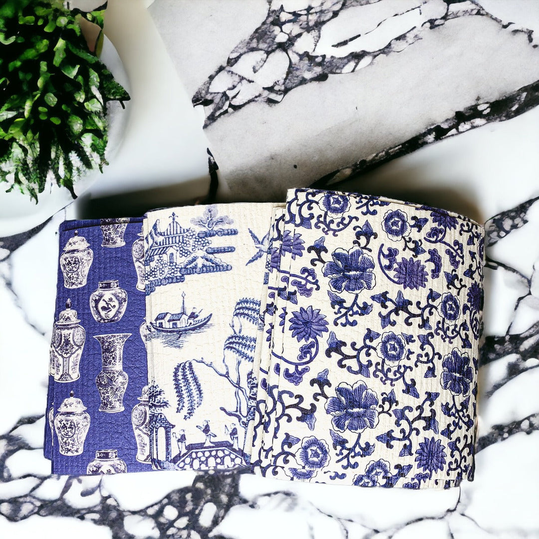 Chinoiserie Eco Kitchen Cloths - Biodegradable Cellulose Cotton, 3 Designs