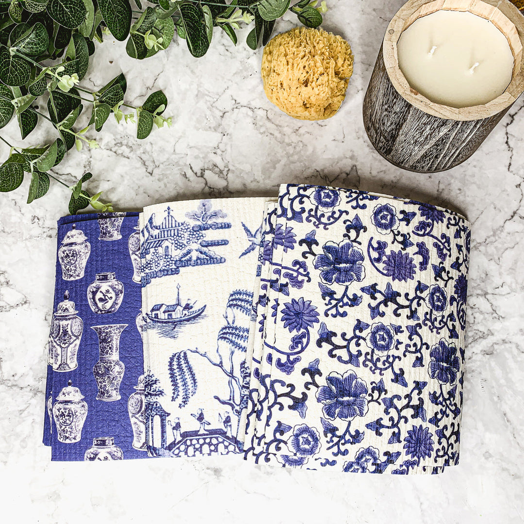Chinoiserie Eco Kitchen Cloths - Biodegradable Cellulose Cotton, 3 Designs