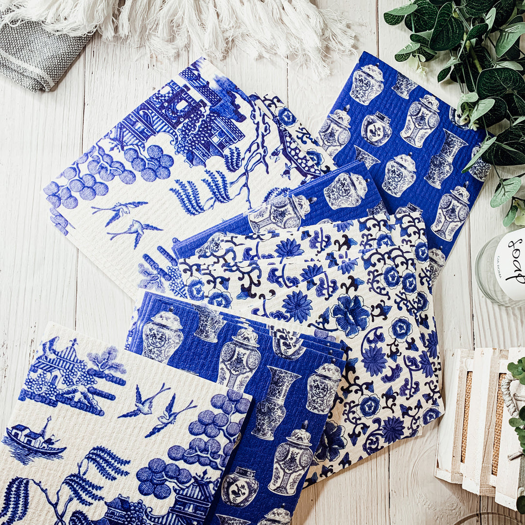 Chinoiserie Eco Kitchen Cloths - Biodegradable Cellulose Cotton, 3 Designs