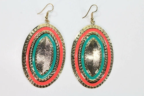 Third Eye Geo Drop Earrings Gold Tone 3 Inch Length