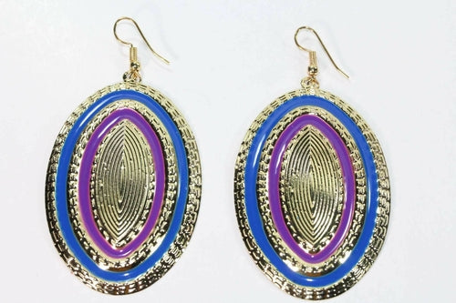 Third Eye Geo Drop Earrings Gold Tone 3 Inch Length