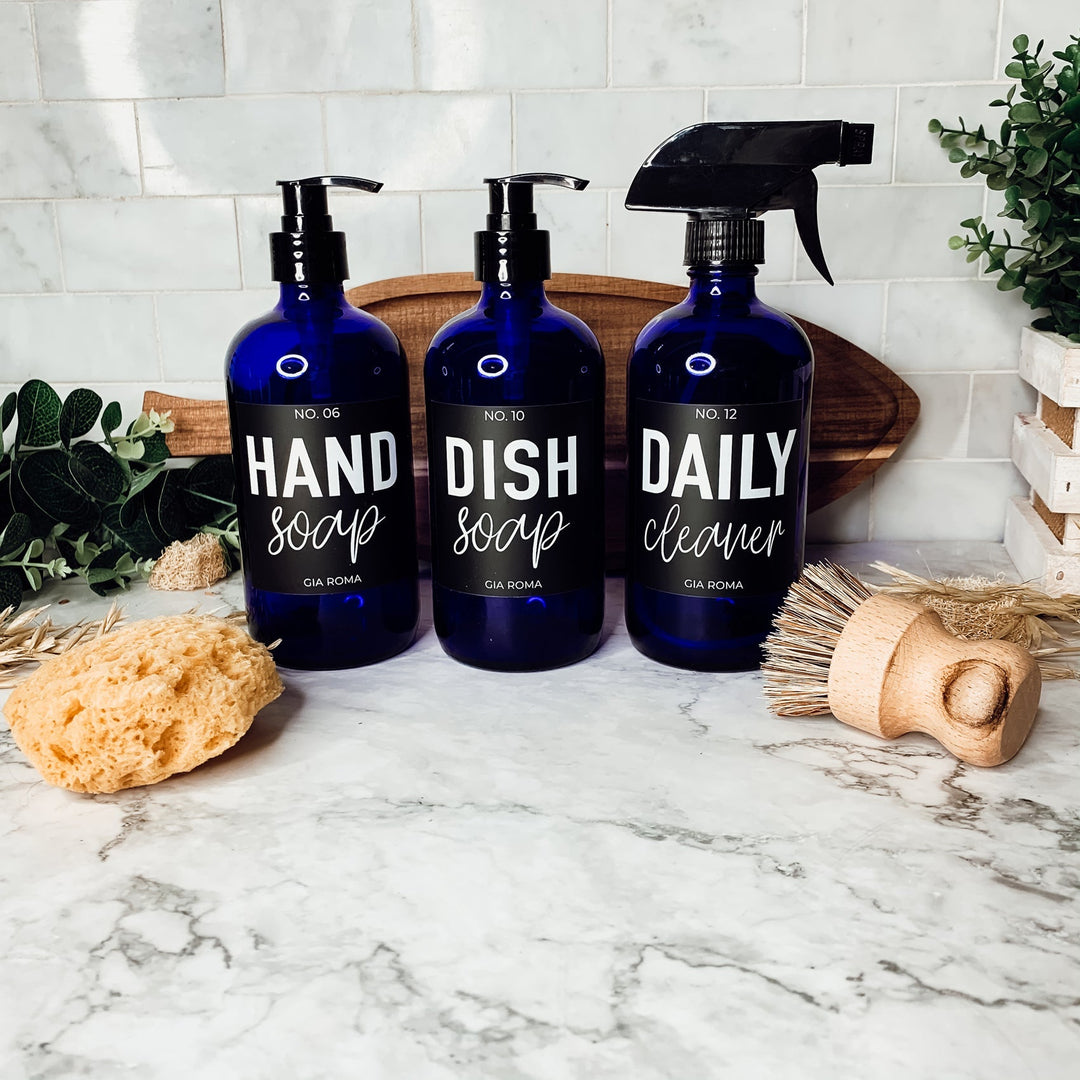 16oz Glass Tumbler Blue With Black Label - Reusable BPA Free Drinking Cup