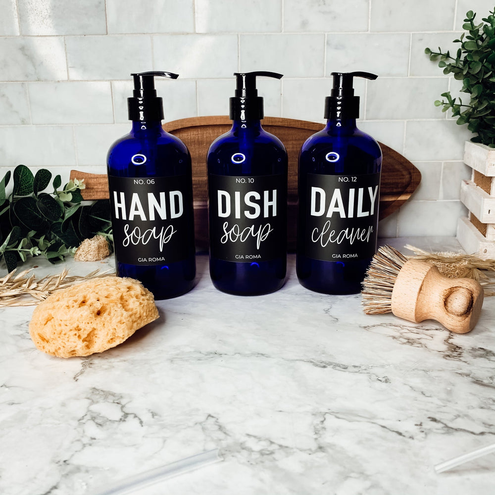 16oz Glass Tumbler Blue With Black Label - Reusable BPA Free Drinking Cup