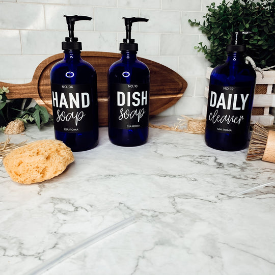 16oz Glass Tumbler Blue With Black Label - Reusable BPA Free Drinking Cup