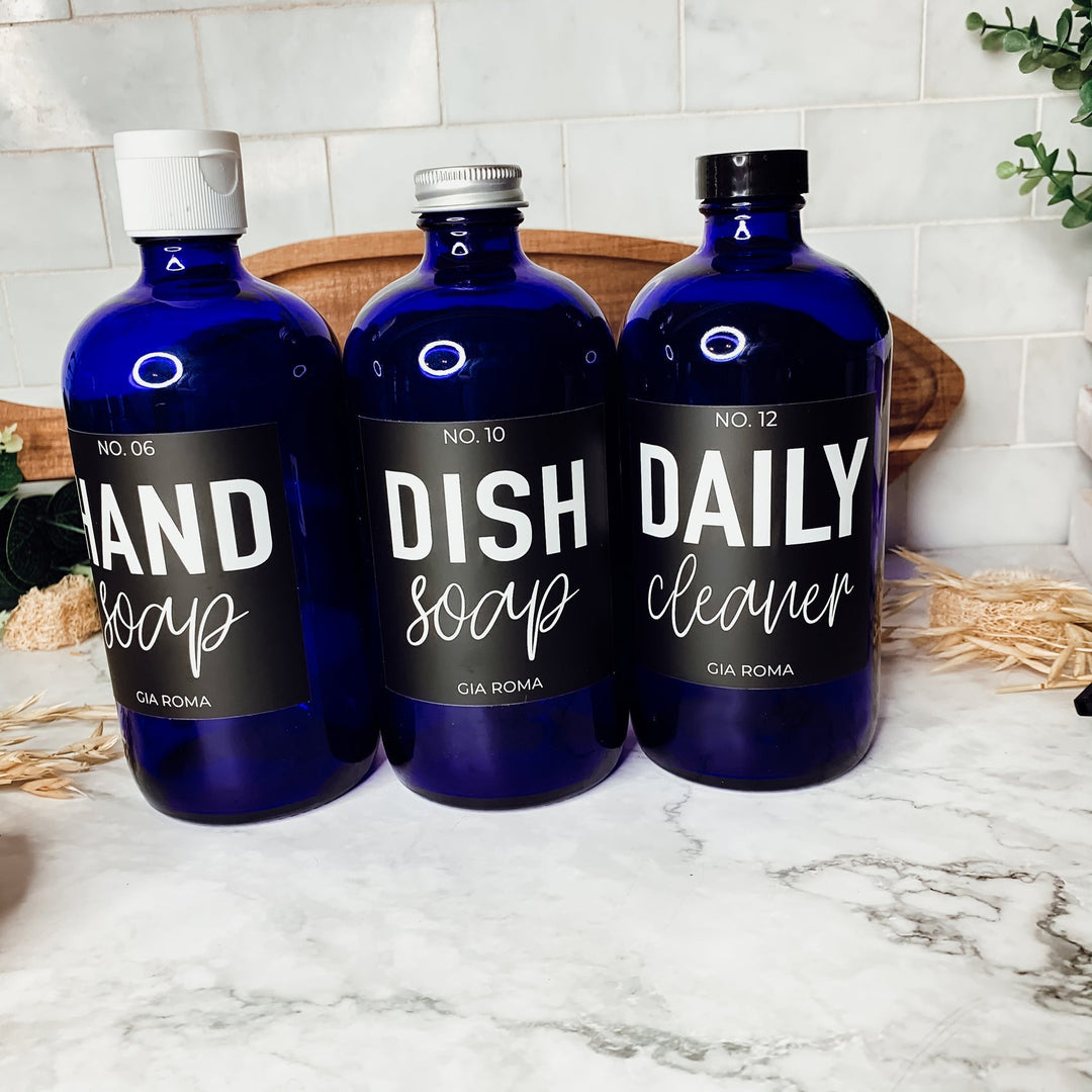 16oz Glass Tumbler Blue With Black Label - Reusable BPA Free Drinking Cup