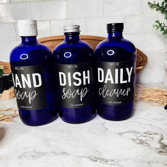 16oz Glass Tumbler Blue With Black Label - Reusable BPA Free Drinking Cup