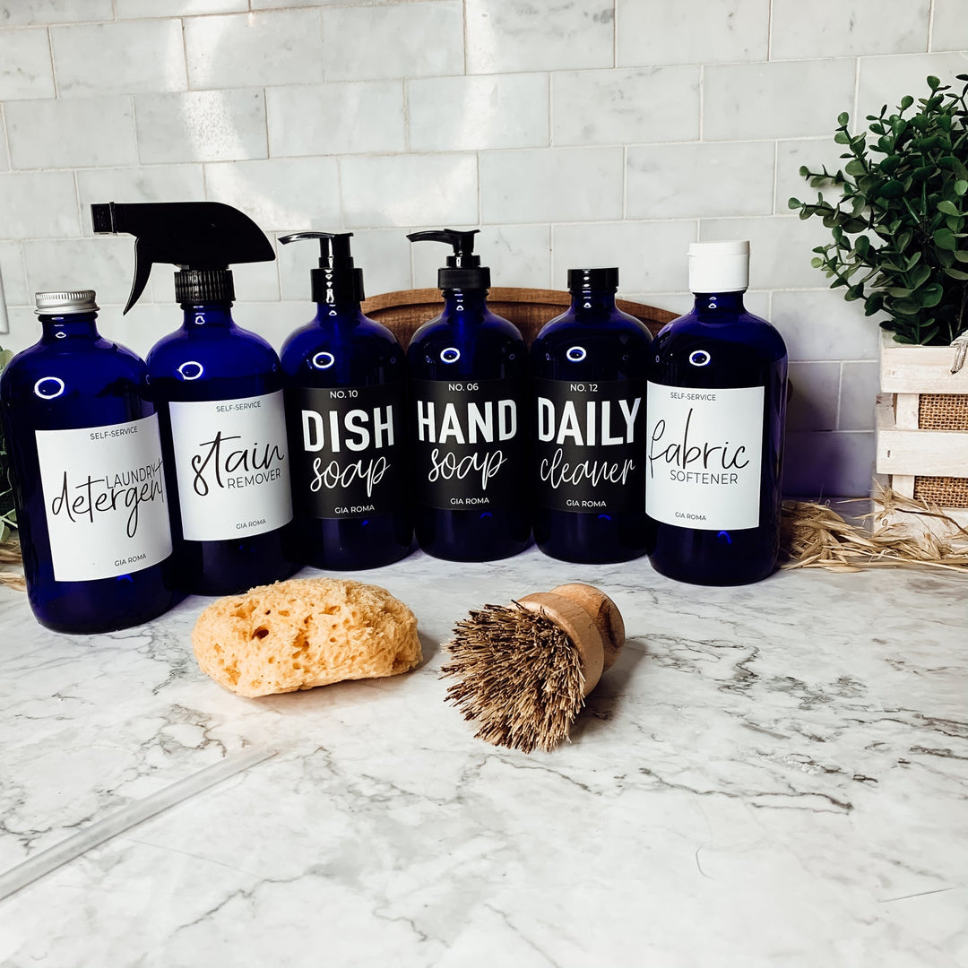 16oz Glass Tumbler Blue With Black Label - Reusable BPA Free Drinking Cup