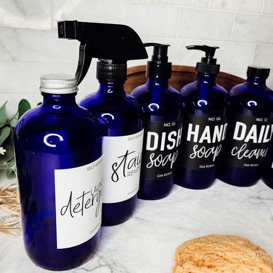 16oz Glass Tumbler Blue With Black Label - Reusable BPA Free Drinking Cup