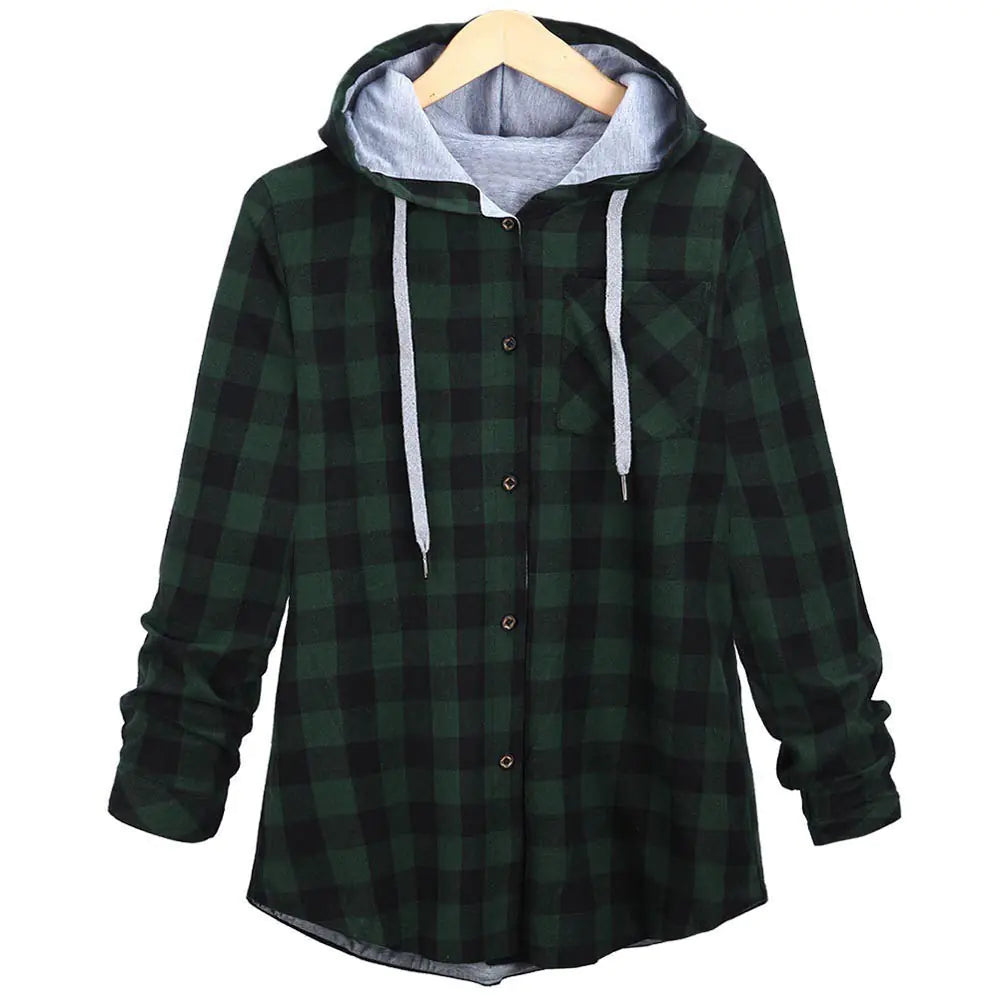 Multicolor Checked Hooded Cardigan for Women