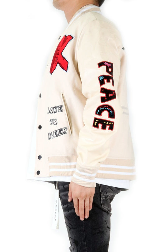 VUE Men's Melton Body with Faux Leather Sleeve Varsity Jacket