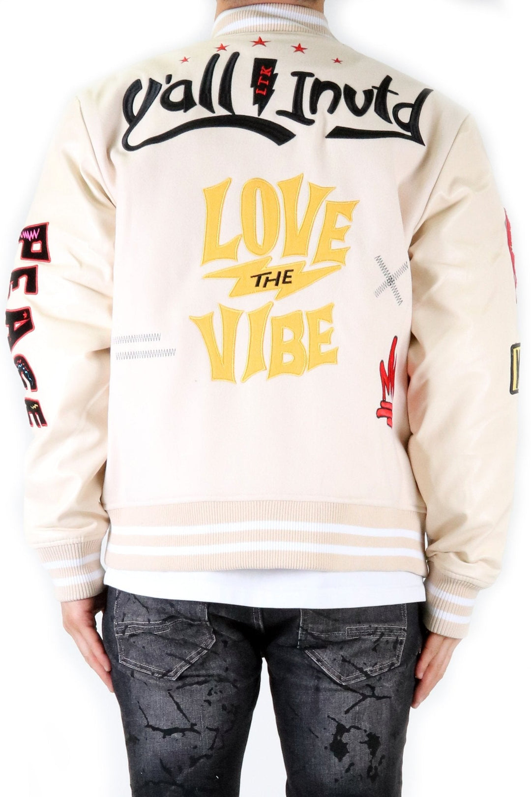 VUE Men's Melton Body with Faux Leather Sleeve Varsity Jacket