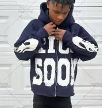 Letter Embroidered Oversized Hoodie Men