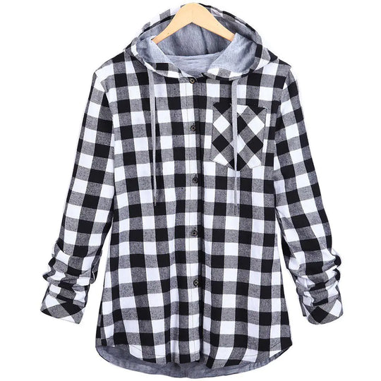 Multicolor Checked Hooded Cardigan for Women