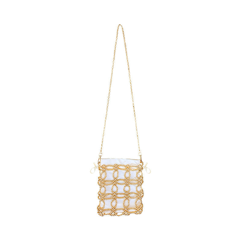 Artistic Fairy Floral Cutout Woven Beads Imitation Pearl Advanced Texture Mobile Phone Lipstick Chain Cross Body Bag