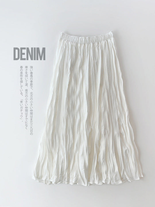 Artistic Retro Skirt Women Texture Pleated Skirt A line Skirt Mid Length Base Skirt