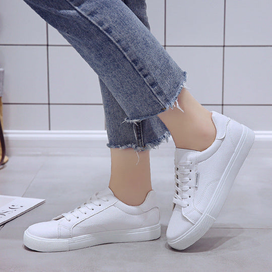 White Women's Sneakers - Flat Bottom Casual Shoes