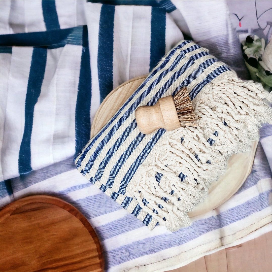 Nautical Turkish Towel 180GSM Cotton Peshtemal Beach Towel Light Quick Dry