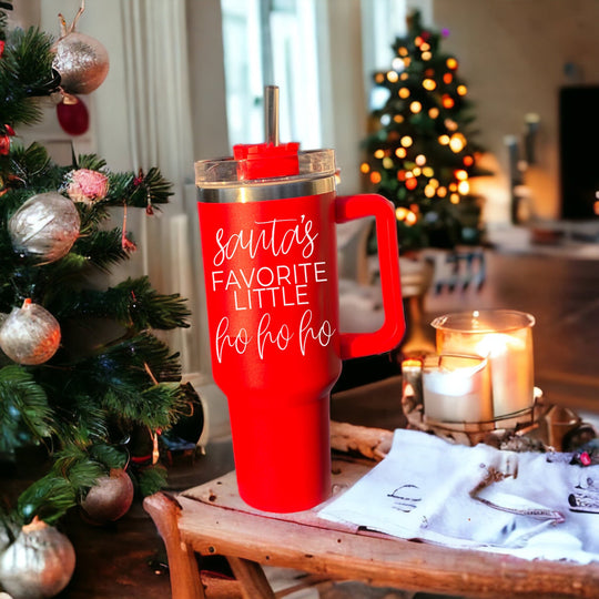 40oz Insulated Tumbler Mug With Handle Lid And Straw Santa Ho Ho Funny Holiday
