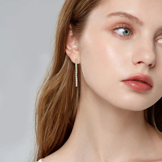 2.5mm Moissanite Tassel Stud Earrings 925 Sterling Silver Tennis Chain