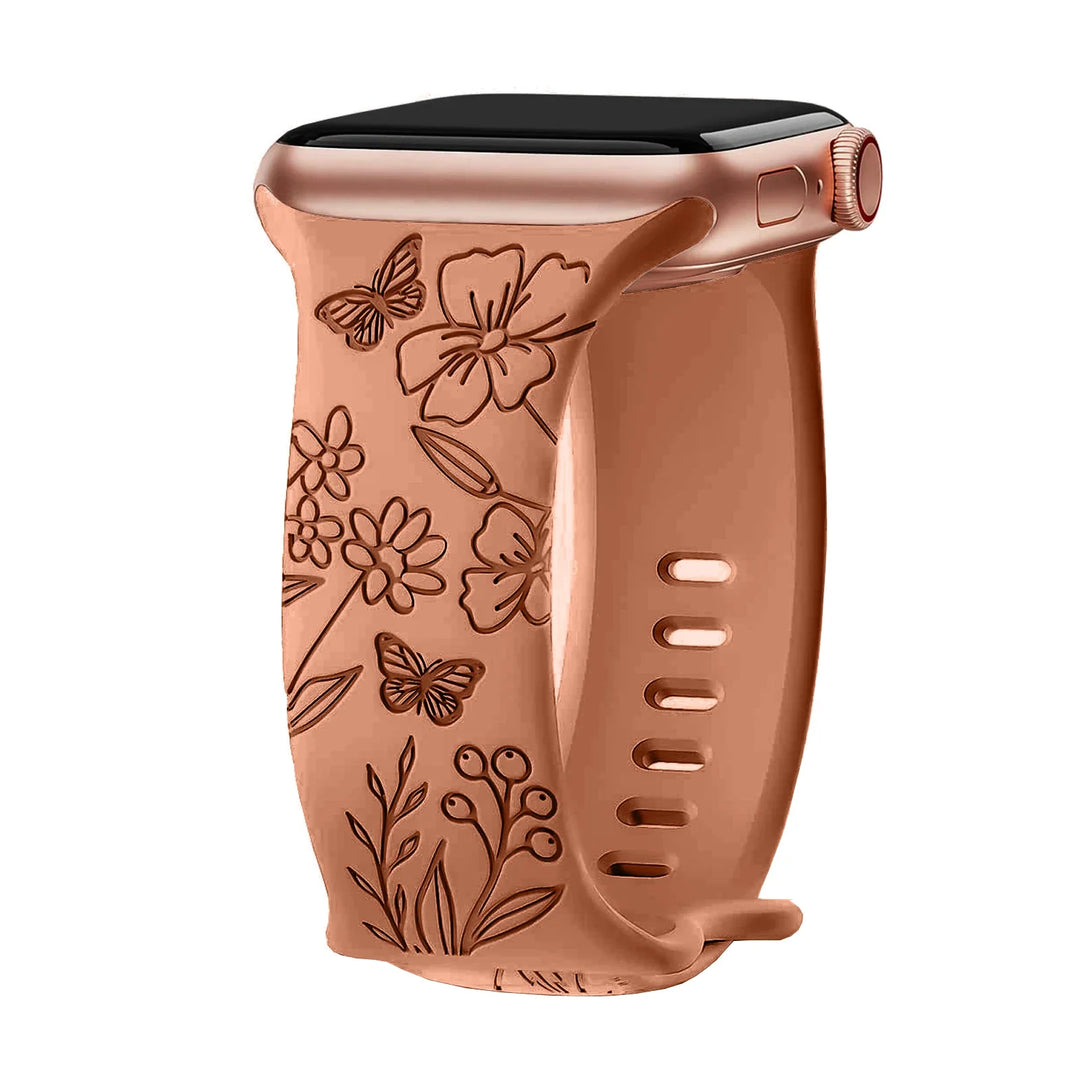 Apple Watch Silicone Strap - Floral Engraved, Soft and Waterproof
