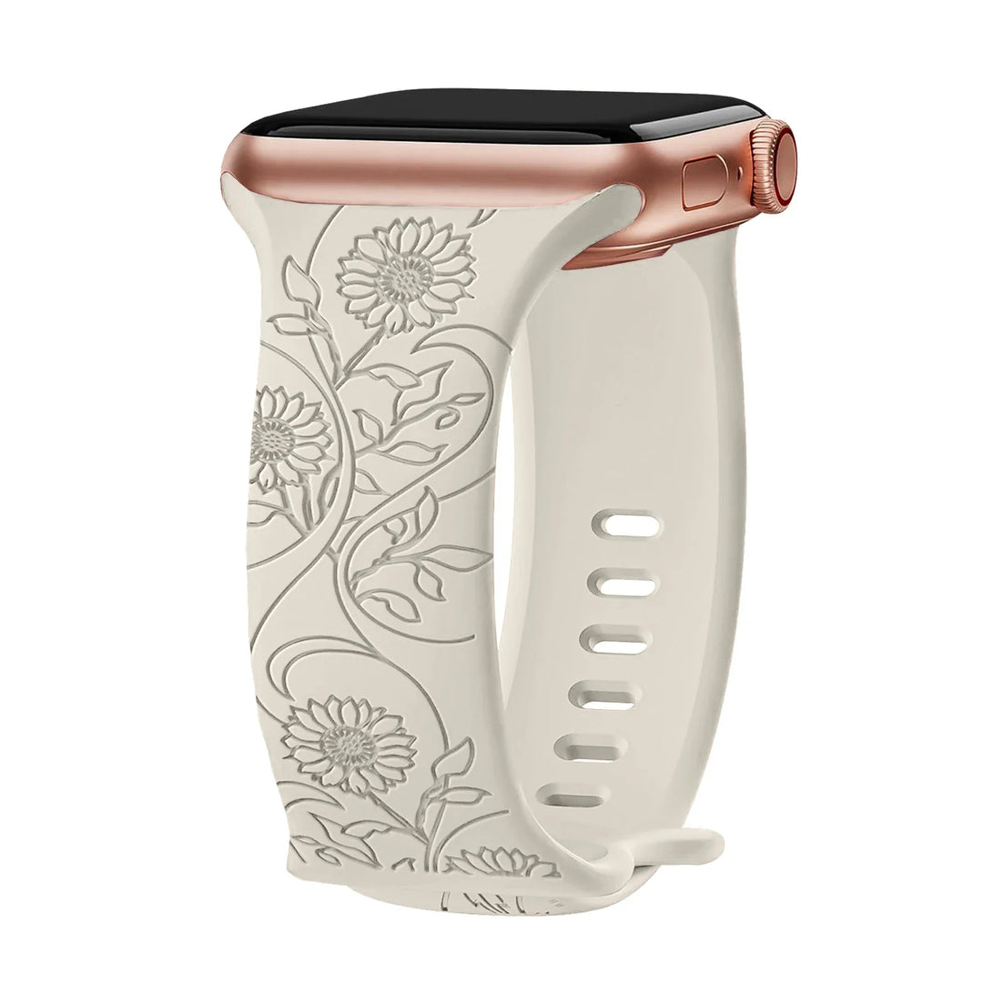 Apple Watch Silicone Strap - Floral Engraved, Soft and Waterproof
