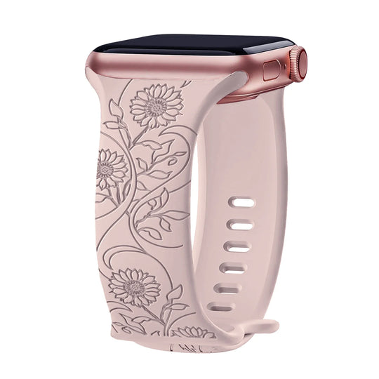 Apple Watch Silicone Strap - Floral Engraved, Soft and Waterproof