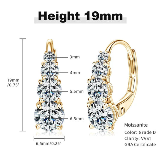 4-Stone Drop Hoop Earrings 925 Sterling Silver Moissanite D VVS1 Clip