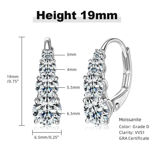 4-Stone Drop Hoop Earrings 925 Sterling Silver Moissanite D VVS1 Clip