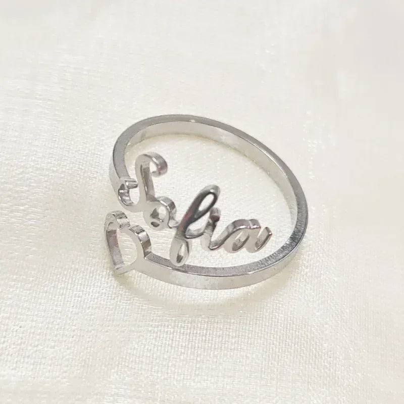 Custom Hollow Love Name Ring Personalized 18K Stainless Steel Opening Adjustable Ring Jewelry Birthday Party Gift Wholesale