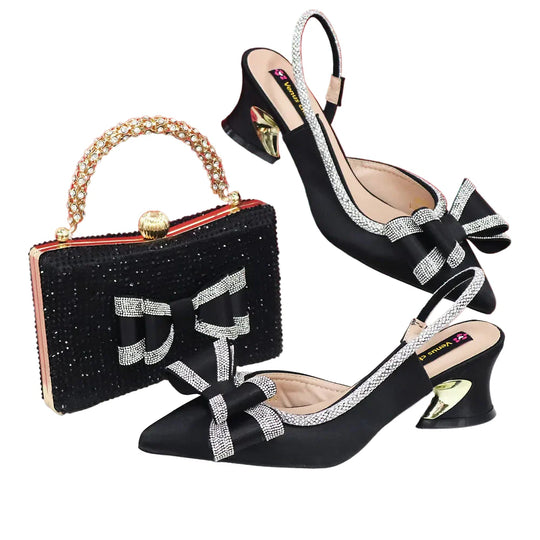 Med Heel Shoes for Women Italian Design Shoes and Bag Set