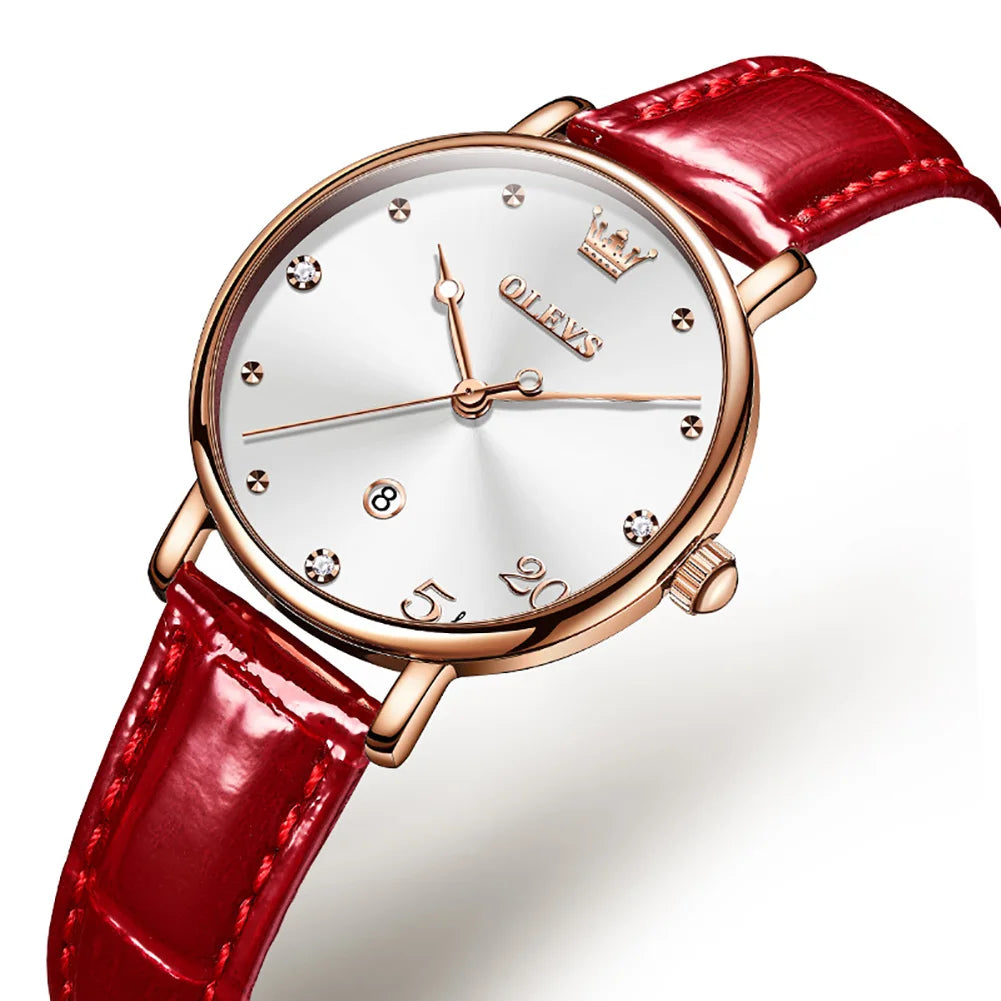 Women's Green Dial Slim Leather Strap Watch Gift