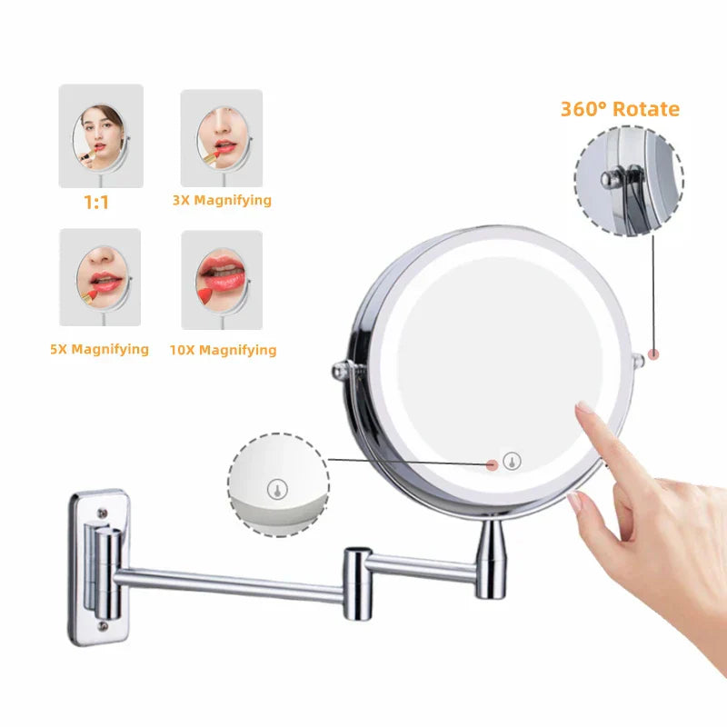 DecorBites™ LED Light Makeup Mirror 10X Magnification Double Side Touch Dimming