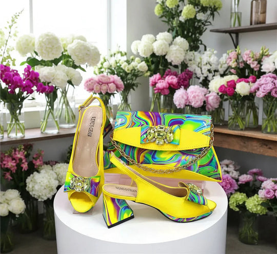 Ladies Shoes and Bag Decorated with Rhinestone