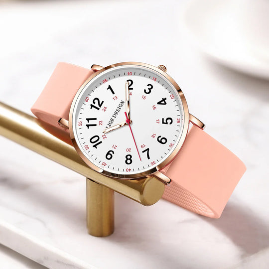 Women's Pink Silicone Watch Large Dial Rose Gold Minimal