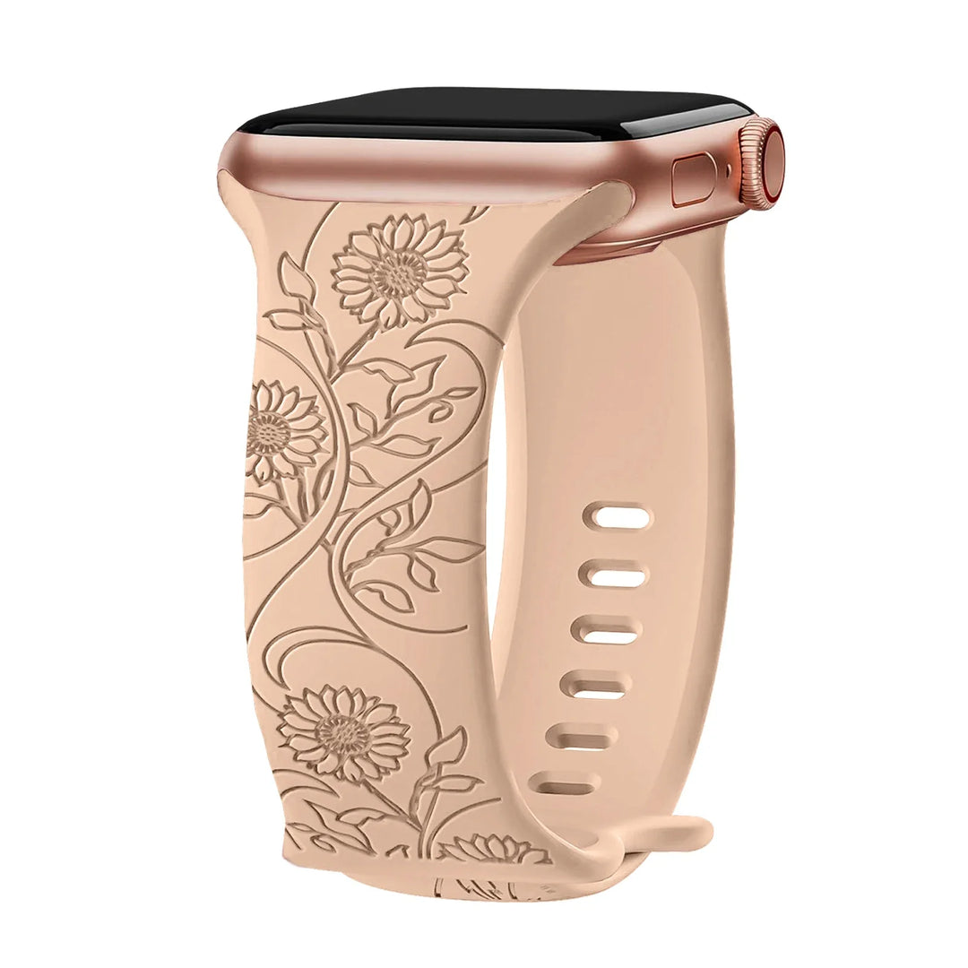 Apple Watch Silicone Strap - Floral Engraved, Soft and Waterproof